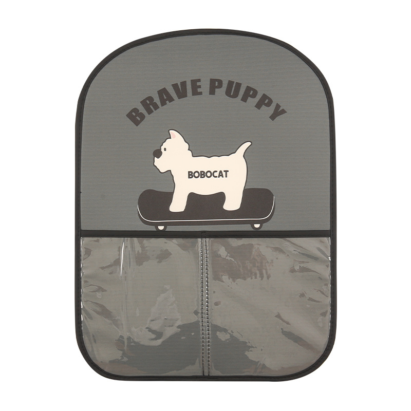 Autó hátsó ülés védő dachshund motívummal, akasztós tároló, PU anyag, hab töltet