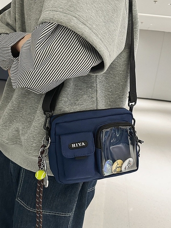 Férfi keresztpántos válltáska – nylon, vízálló, fiatalos campus stílus, betűs minta, poliészter bélés