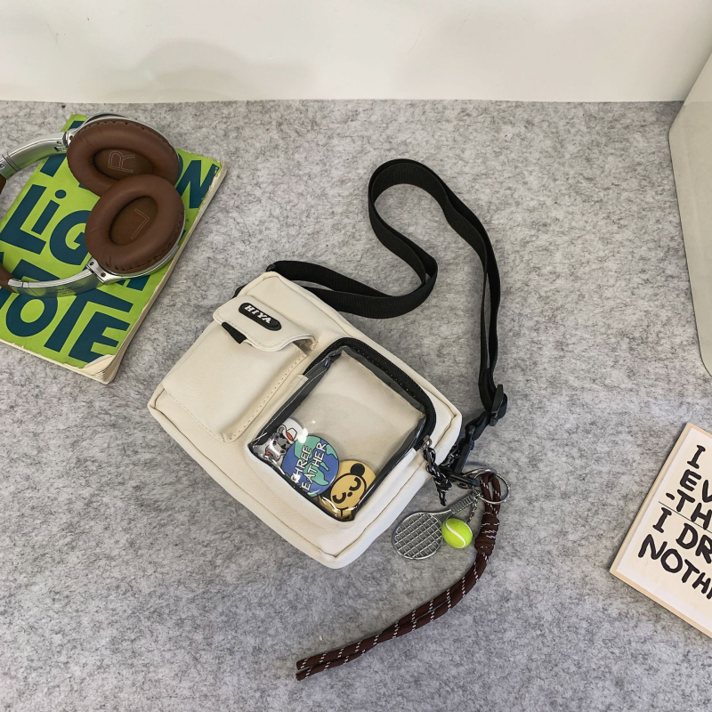 Férfi keresztpántos válltáska – nylon, vízálló, fiatalos campus stílus, betűs minta, poliészter bélés