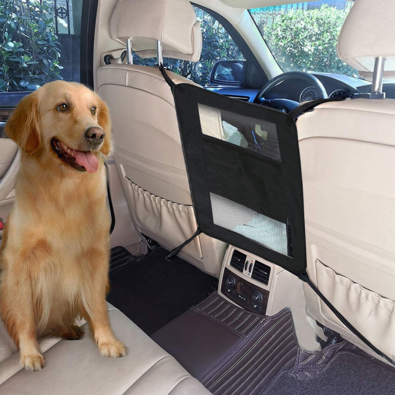 Autóülés középső tároló táska — állat-elválasztó háló, vízálló Oxford anyag, univerzális illeszkedés, logó nyomás lehetséges