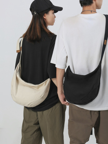 Geantă din pânză, stil Dumpling, geantă de umăr casual cu fermoar, căptușeală poliester, buzunar interior cu fermoar