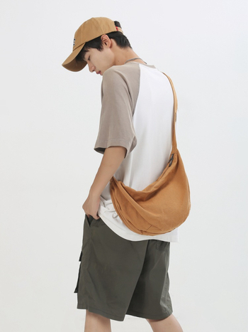 Geantă din pânză, stil Dumpling, geantă de umăr casual cu fermoar, căptușeală poliester, buzunar interior cu fermoar