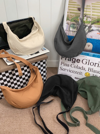 Geantă din pânză, stil Dumpling, geantă de umăr casual cu fermoar, căptușeală poliester, buzunar interior cu fermoar