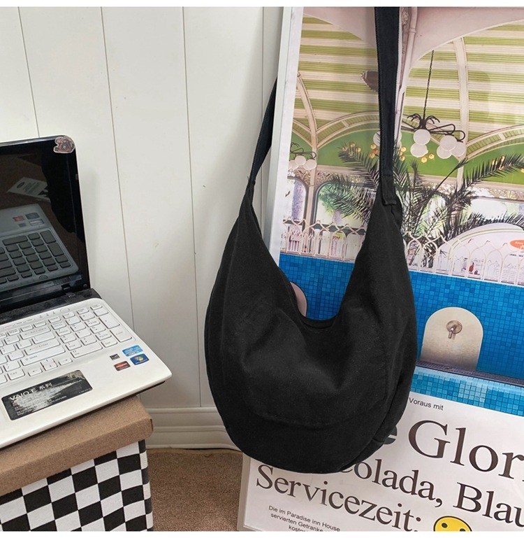 Geantă din pânză, stil Dumpling, geantă de umăr casual cu fermoar, căptușeală poliester, buzunar interior cu fermoar