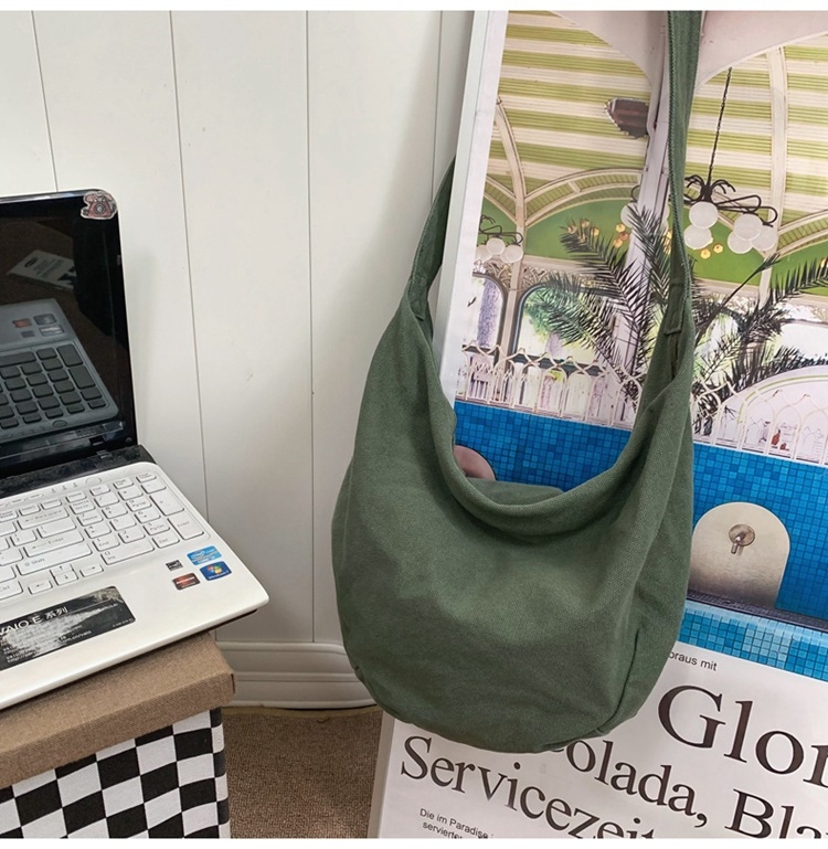 Geantă din pânză, stil Dumpling, geantă de umăr casual cu fermoar, căptușeală poliester, buzunar interior cu fermoar