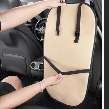 Protecție pentru spatele scaunului auto cu buzunar de depozitare – pernă de protecție din piele pentru scaunul din spate al copiilor, stil plat, umplutură din fibre sintetice