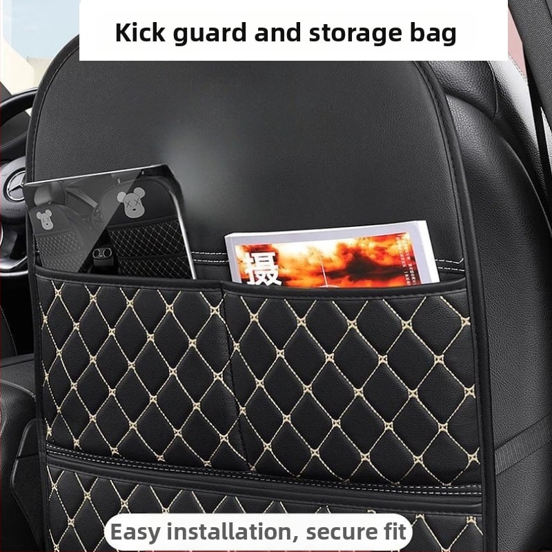 Automašīnas aizmugures sēdekļa aizsargs ar uzglabāšanas kabatu – ādas aizsargs segums bērniem priekš aizmugures sēdekļa, plakans stils, sintētisko šķiedru pildījums
