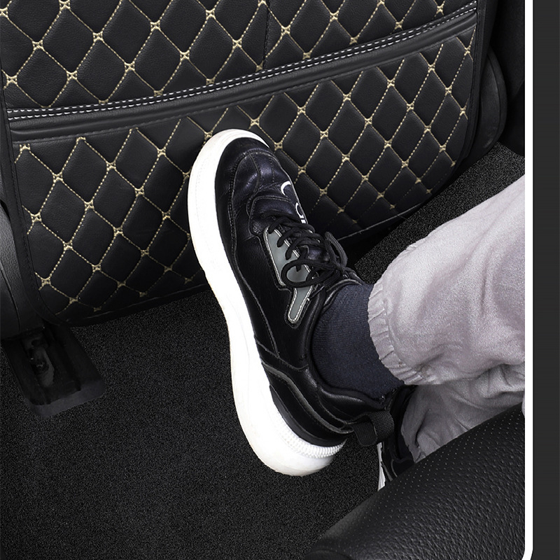 Protecție pentru spatele scaunului auto cu buzunar de depozitare – pernă de protecție din piele pentru scaunul din spate al copiilor, stil plat, umplutură din fibre sintetice