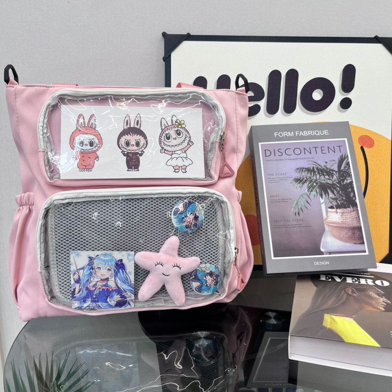 Velvet dream platnena školska torba s velikim kapacitetom, vise džepova, anime uzorak, podstava od poliestera, proširiva, unisex