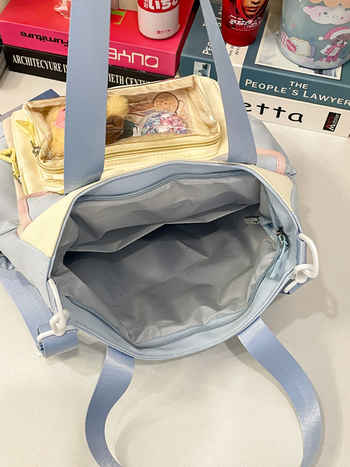 Ženska torba od najlona za učenike, dizajn color-block, velika kapaciteta za A4 dokumente, nošenje na rame ili crossbody, podstava poliester