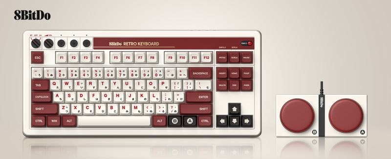 8bitdo Retro mehāniska tastatūra ar Bluetooth un kabeli savienojumu — PC/Android savietojamība, ABS korpuss, svars 1934 g