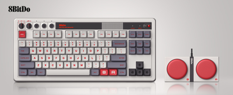 8bitdo Retro mehāniska tastatūra ar Bluetooth un kabeli savienojumu — PC/Android savietojamība, ABS korpuss, svars 1934 g