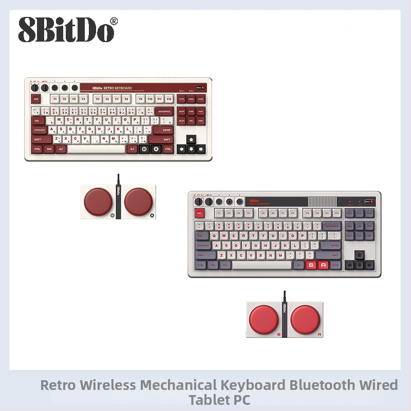 8bitdo Retro mehāniska tastatūra ar Bluetooth un kabeli savienojumu — PC/Android savietojamība, ABS korpuss, svars 1934 g