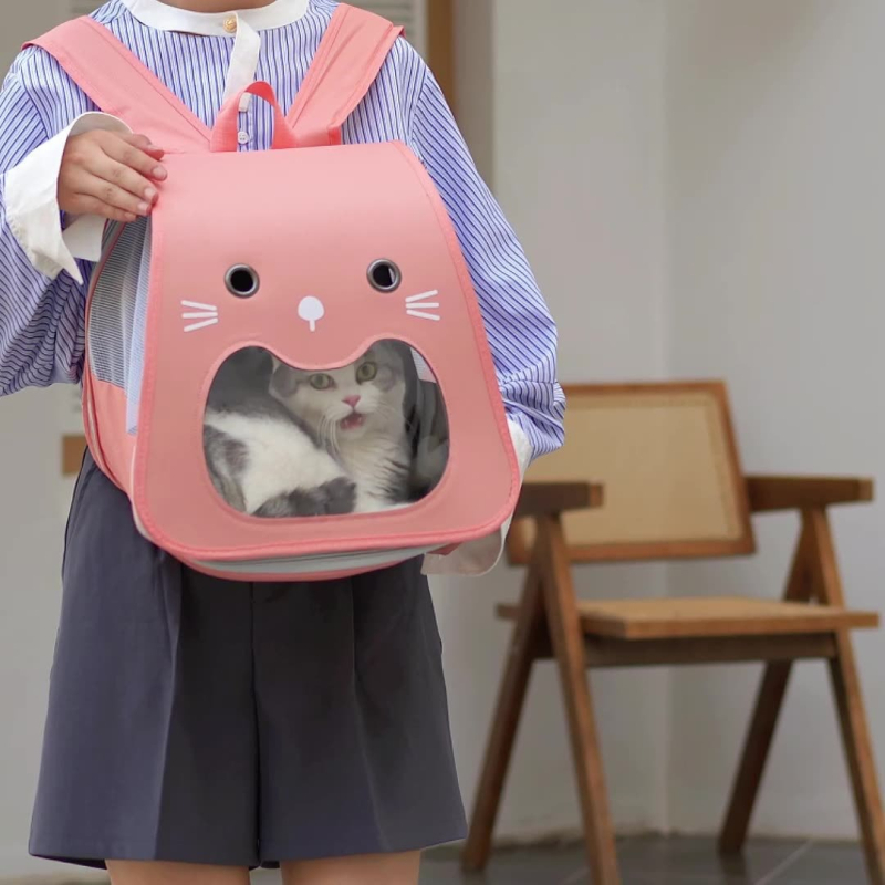 Háziállat hátizsák - Oxford anyag + PVC, körülbelül 6 kg kapacitás, rajzfilmszink mintázat, közepes merevség