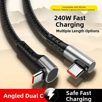 240W pletený USB-C kábel so dvojitým pravým uhlom, rýchle nabíjanie, dĺžka 2–5 m