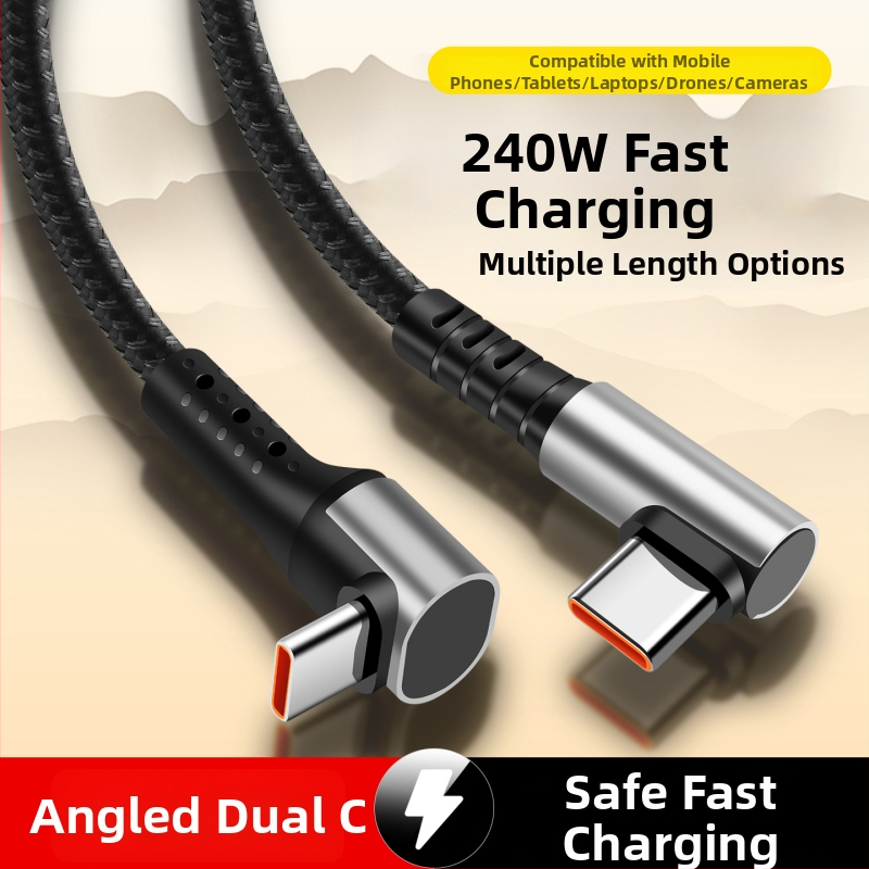 240W pletený USB-C kábel so dvojitým pravým uhlom, rýchle nabíjanie, dĺžka 2–5 m