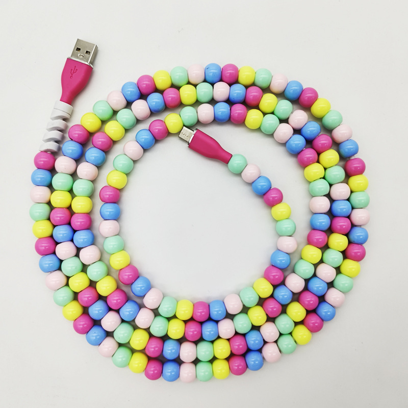 Kábel USB-A na Type-C s korálkami, dátový kábel s rýchlym nabíjaním, 12W, PC+ABS, jednohlavý konektor