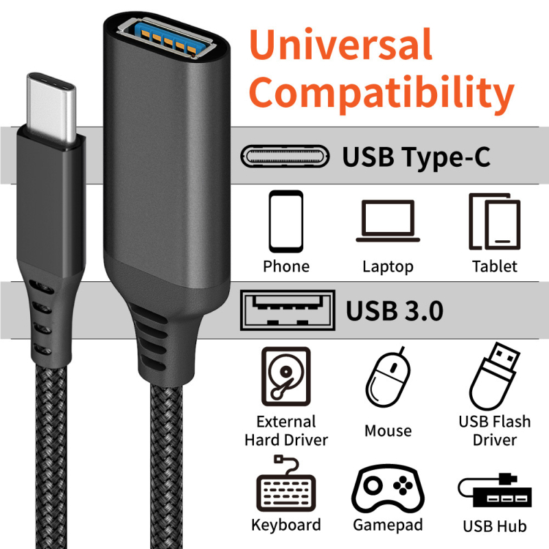 OTG USB-C na USB 3.0 adapter kabel za mobitele i tablete, aluminijska legura, max 60W, jednoglavni konektor, Type-C sučelje, prošireni prijenos