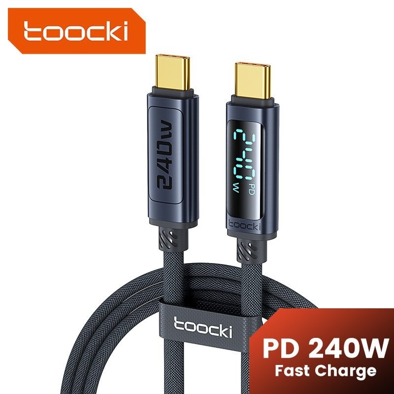 Toocki Type-C PD 240W kabel za brzo punjenje s digitalnim zaslonom, duljina 1–2 m, aluminijska legura + pleteni kabel
