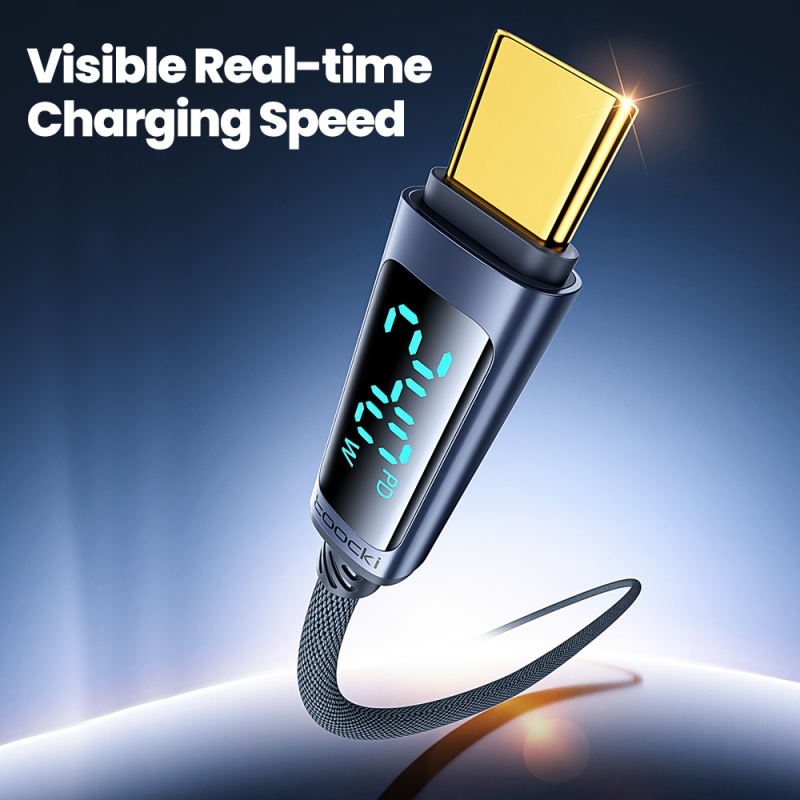 Toocki Type-C PD 240W kabel za brzo punjenje s digitalnim zaslonom, duljina 1–2 m, aluminijska legura + pleteni kabel