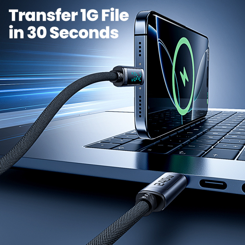 Toocki Type-C PD 240W kabel za brzo punjenje s digitalnim zaslonom, duljina 1–2 m, aluminijska legura + pleteni kabel