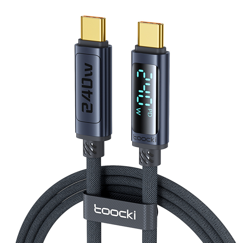 Toocki Type-C PD 240W kabel za brzo punjenje s digitalnim zaslonom, duljina 1–2 m, aluminijska legura + pleteni kabel