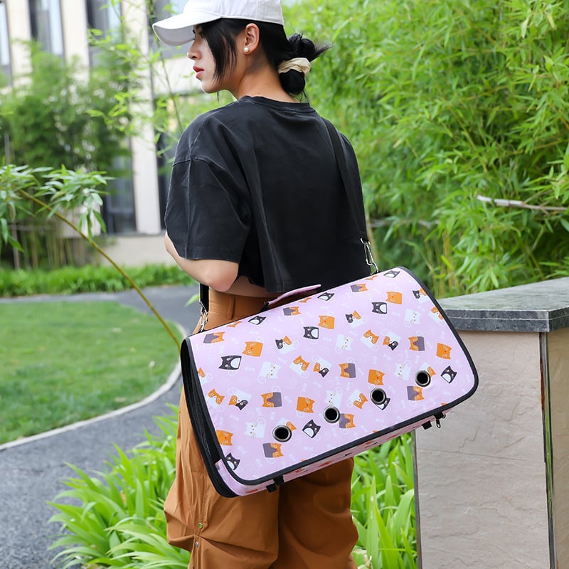 Τσάντα μεταφοράς γάτας με πτυσσόμενη σχεδίαση ώμου και crossbody, υλικό Oxford, σχέδιο με ζώα, χωρητικότητα 15 lb, μεσαίας σκληρότητας