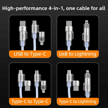 Collar craftsman 4-v-1 teleskopický auto kábel s Lightning, Micro USB a Type-C – PD rýchle nabíjanie, až 240W, dĺžka 1–2 m, PVC