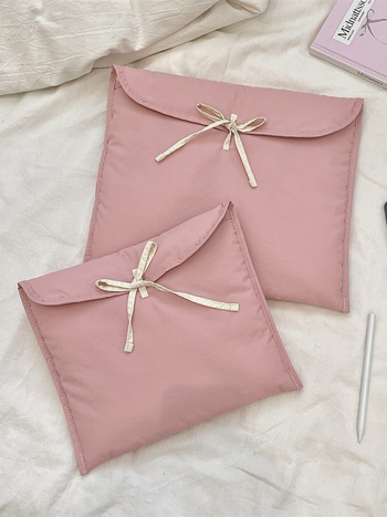 5321 Τσάντα φορητού υπολογιστή σε κορεατικό στυλ με φιόγκο, καπιτονέ, πολυεστέρας, φόδρα πολυεστέρας, μονοχρωμικό σχέδιο, άνοιξη 2025, για γυναίκες