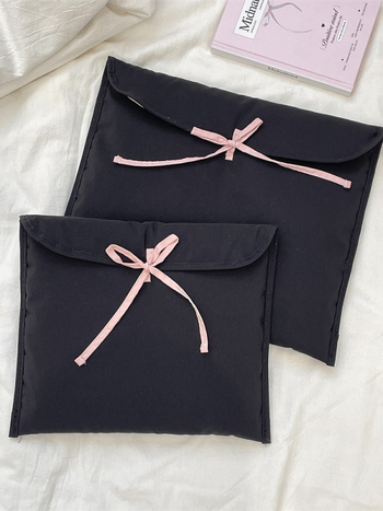 5321 Τσάντα φορητού υπολογιστή σε κορεατικό στυλ με φιόγκο, καπιτονέ, πολυεστέρας, φόδρα πολυεστέρας, μονοχρωμικό σχέδιο, άνοιξη 2025, για γυναίκες