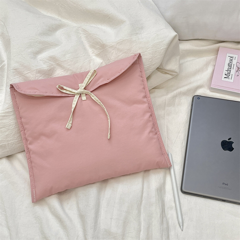 5321 Τσάντα φορητού υπολογιστή σε κορεατικό στυλ με φιόγκο, καπιτονέ, πολυεστέρας, φόδρα πολυεστέρας, μονοχρωμικό σχέδιο, άνοιξη 2025, για γυναίκες