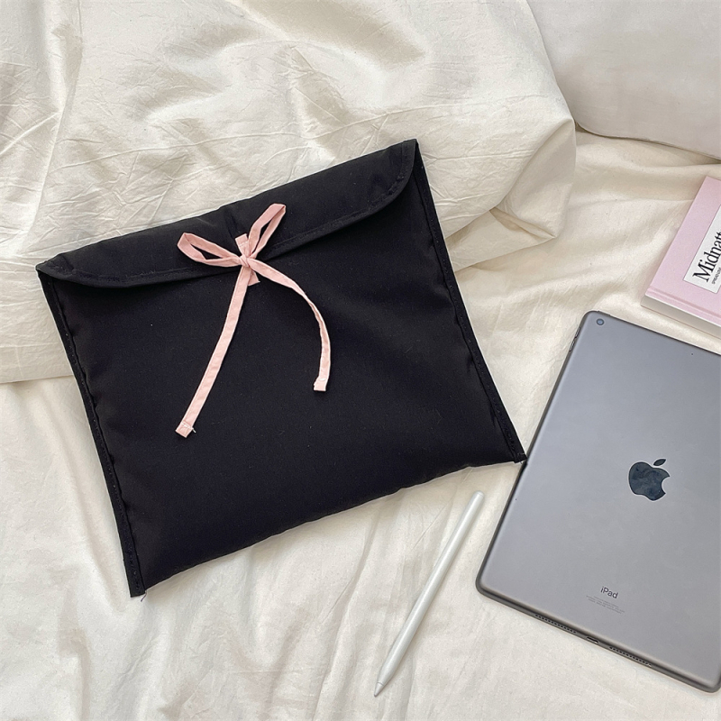 5321 Τσάντα φορητού υπολογιστή σε κορεατικό στυλ με φιόγκο, καπιτονέ, πολυεστέρας, φόδρα πολυεστέρας, μονοχρωμικό σχέδιο, άνοιξη 2025, για γυναίκες