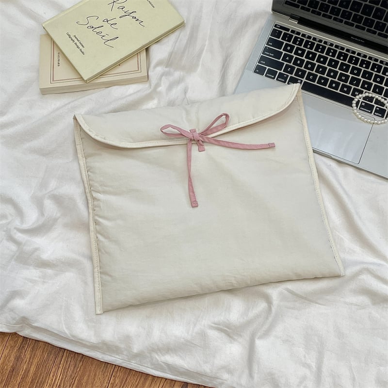 5321 Τσάντα φορητού υπολογιστή σε κορεατικό στυλ με φιόγκο, καπιτονέ, πολυεστέρας, φόδρα πολυεστέρας, μονοχρωμικό σχέδιο, άνοιξη 2025, για γυναίκες