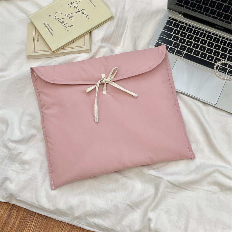 5321 Τσάντα φορητού υπολογιστή σε κορεατικό στυλ με φιόγκο, καπιτονέ, πολυεστέρας, φόδρα πολυεστέρας, μονοχρωμικό σχέδιο, άνοιξη 2025, για γυναίκες
