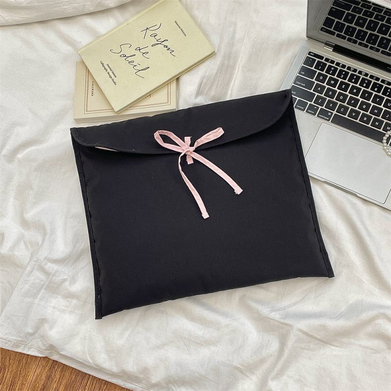 5321 Τσάντα φορητού υπολογιστή σε κορεατικό στυλ με φιόγκο, καπιτονέ, πολυεστέρας, φόδρα πολυεστέρας, μονοχρωμικό σχέδιο, άνοιξη 2025, για γυναίκες