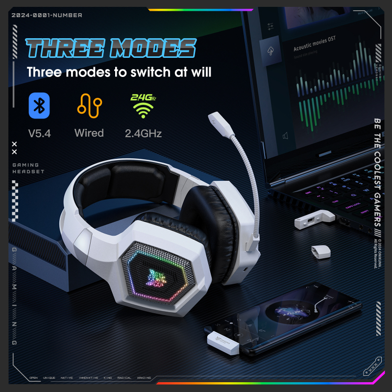 Bežične gaming slušalice Onikuma GT806 – 2.4G tri-mod, 50mm zvučnici, USB-C/USB, Mikrofon