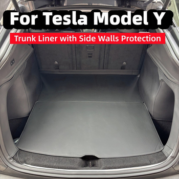 Odinis bagažinės kilimėlis Tesla Model Y/3 (nauja versija) su pilna šoninių apsaugos plokščių danga ir anti-kick pagalvėlėmis, visoms sezonoms, putų įdėklas