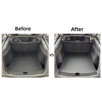 Odinis bagažinės kilimėlis Tesla Model Y/3 (nauja versija) su pilna šoninių apsaugos plokščių danga ir anti-kick pagalvėlėmis, visoms sezonoms, putų įdėklas