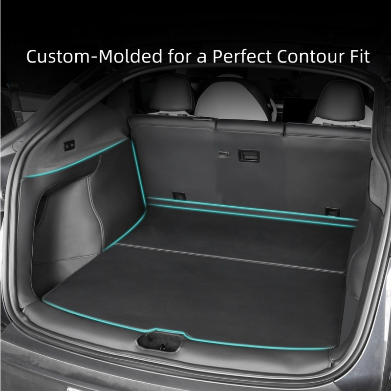 Odinis bagažinės kilimėlis Tesla Model Y/3 (nauja versija) su pilna šoninių apsaugos plokščių danga ir anti-kick pagalvėlėmis, visoms sezonoms, putų įdėklas