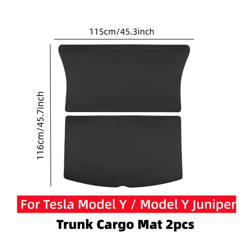 Odinis bagažinės kilimėlis Tesla Model Y/3 (nauja versija) su pilna šoninių apsaugos plokščių danga ir anti-kick pagalvėlėmis, visoms sezonoms, putų įdėklas