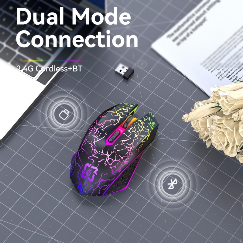 Bežična gaming miška s dvostrukim načinom Bluetooth i 2.4G, punjiva, tiha, 6 tipki, 800/1200/1600 DPI