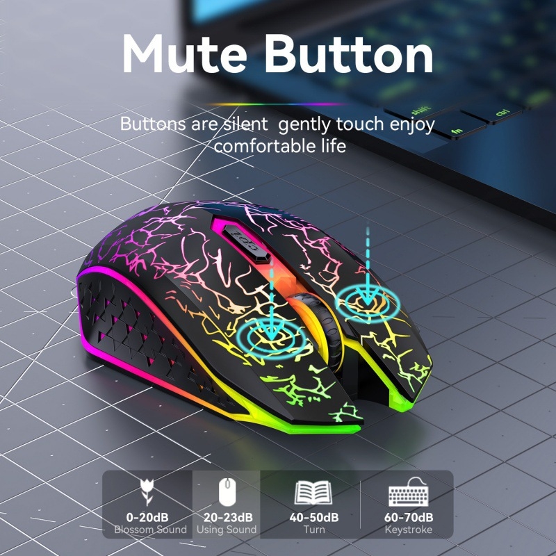 Bežična gaming miška s dvostrukim načinom Bluetooth i 2.4G, punjiva, tiha, 6 tipki, 800/1200/1600 DPI
