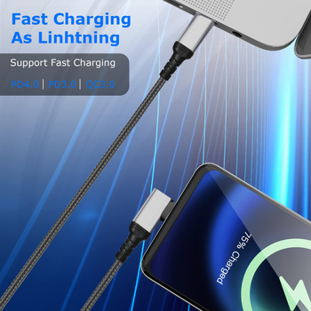 USB-C tkan kabel s pravim kutem za brzo punjenje, duljina 1–2 m, jedan krajnji konektor, do 100W, za mobitele, tablete i prijenosna računala