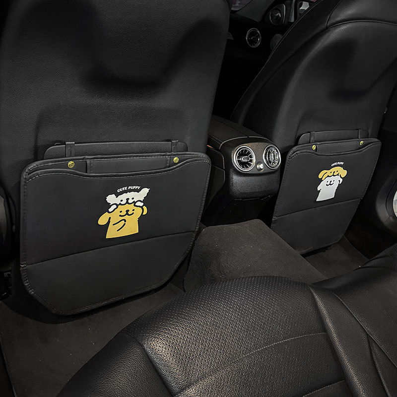 Защита за облегалката на автомобил – PU кожа, дълъг стил, карикатура на куче, универсален за всички сезони