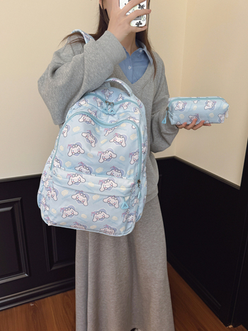 Nylon hátizsák nagy kapacitású, cartoon mintával, középiskolás diákok számára, görbült vállpántok