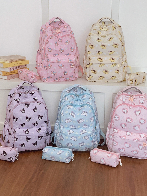 Nylon hátizsák nagy kapacitású, cartoon mintával, középiskolás diákok számára, görbült vállpántok