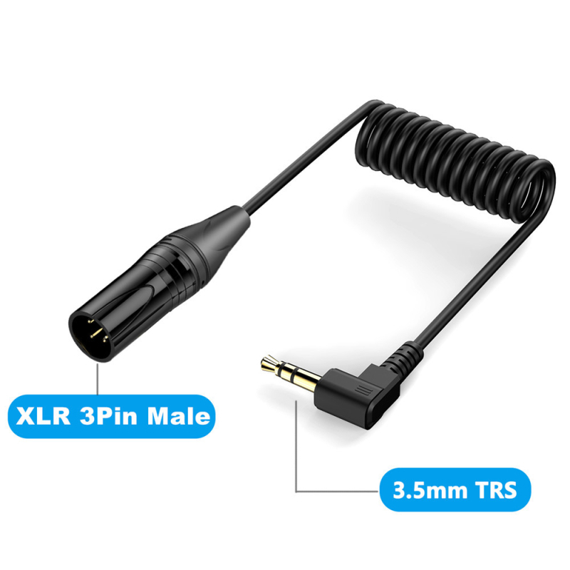 3.5 мм към XLR кабел, пружинно разтягащ се дизайн, медна сърцевина, за микрофон, мобилен телефон, MP3 плеър и таблет