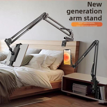 Držiak na telefón/tablet s cantilever montážou pri posteli/nočnom stolíku a stole, hliníková zliatina, univerzálna kompatibilita (podpora prispôsobeniu)