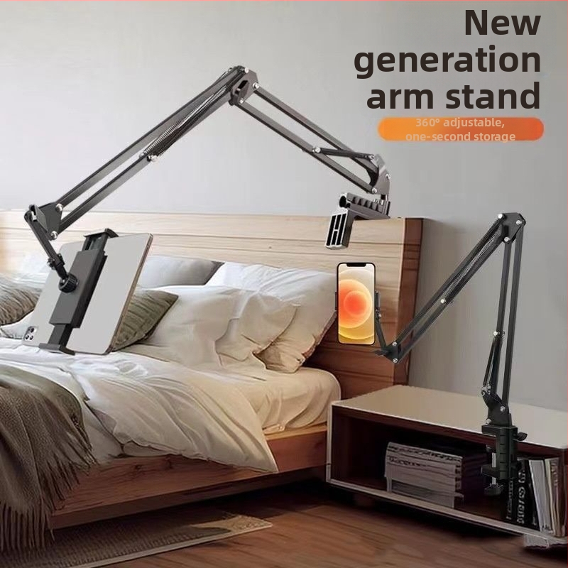 Držiak na telefón/tablet s cantilever montážou pri posteli/nočnom stolíku a stole, hliníková zliatina, univerzálna kompatibilita (podpora prispôsobeniu)