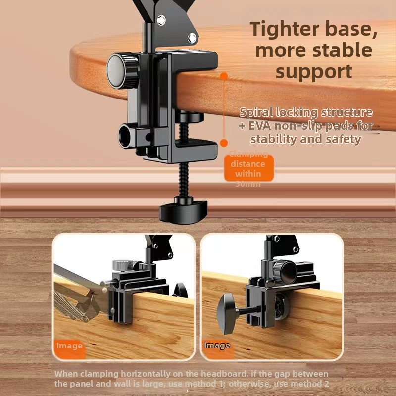 Držiak na telefón/tablet s cantilever montážou pri posteli/nočnom stolíku a stole, hliníková zliatina, univerzálna kompatibilita (podpora prispôsobeniu)